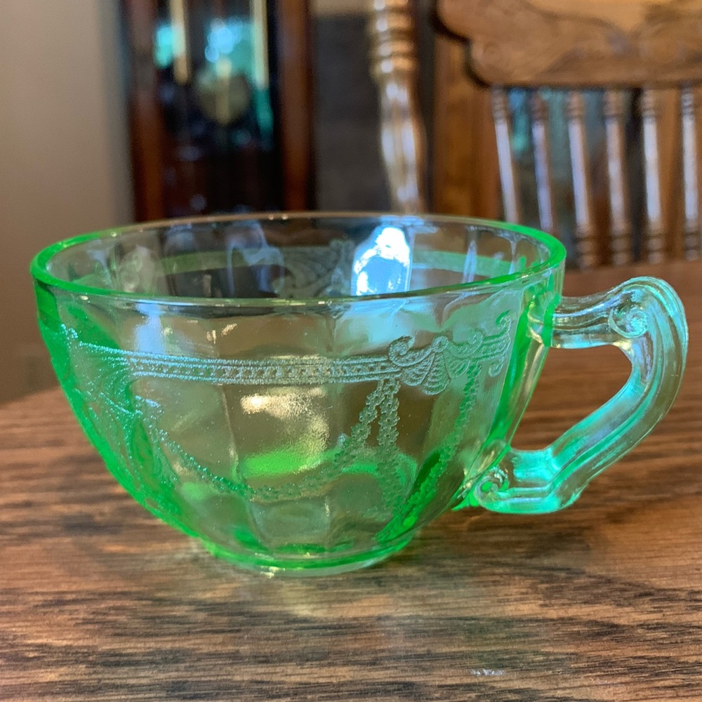 Vintage green depression glass tea cup